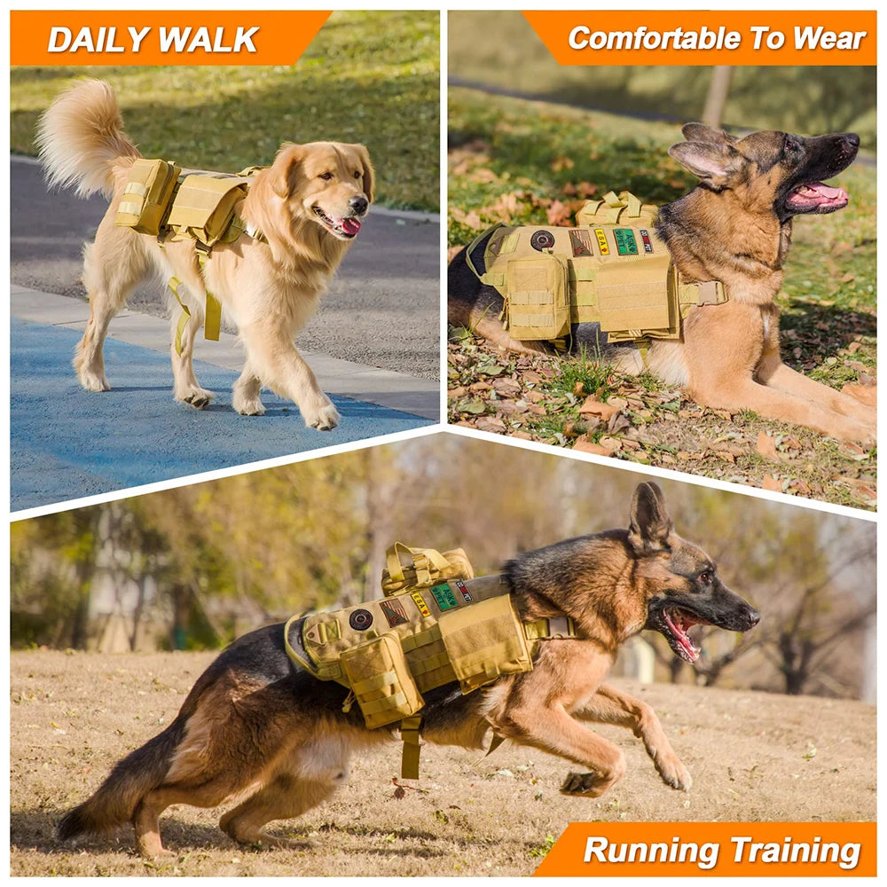 Tactical Large Dog Harness with Pouches