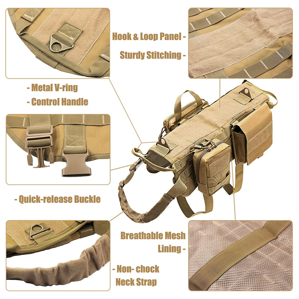 Tactical Large Dog Harness with Pouches