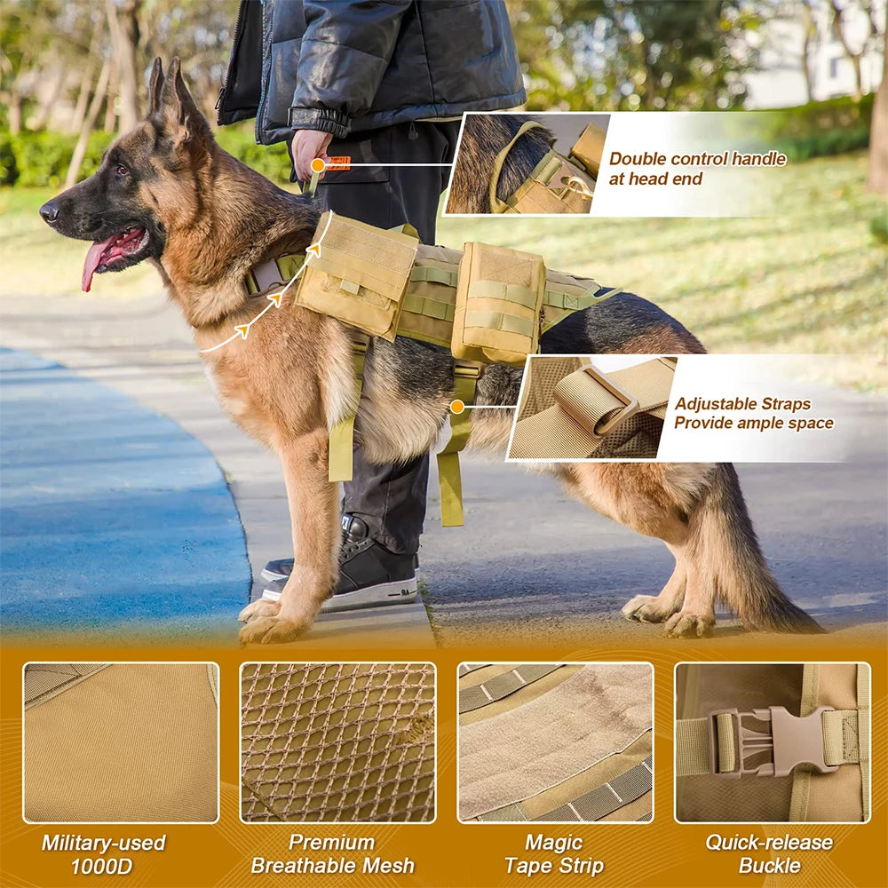 Tactical Large Dog Harness with Pouches