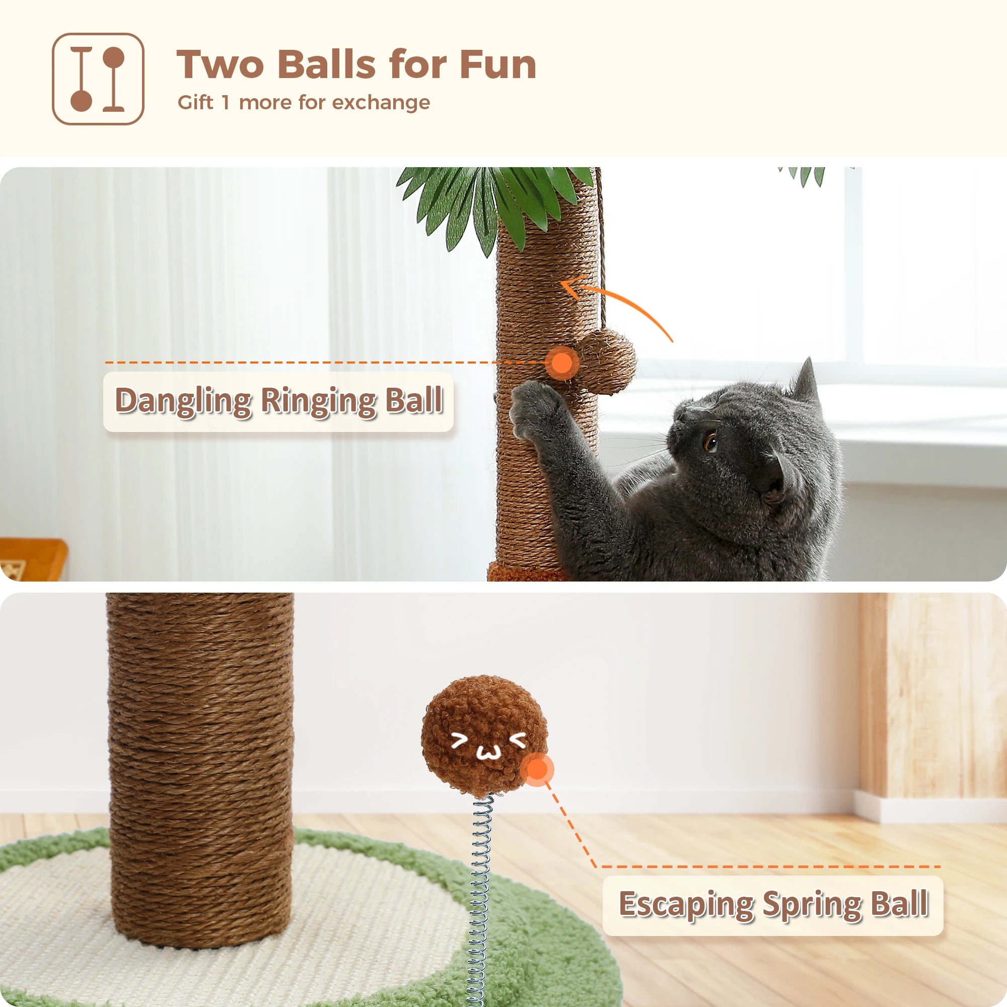 Tall Cat Scratching Post with Spring Ball