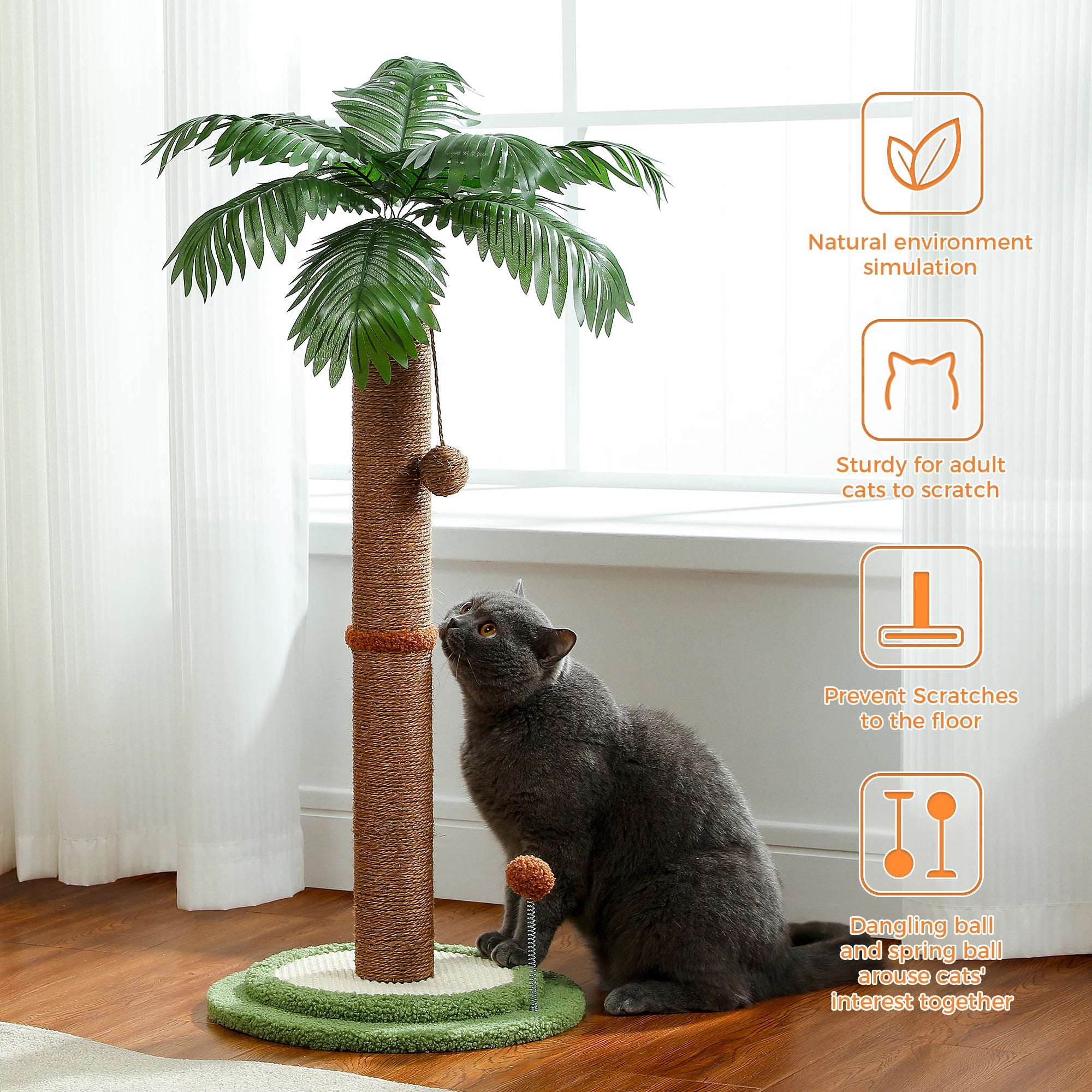 Tall Cat Scratching Post with Spring Ball