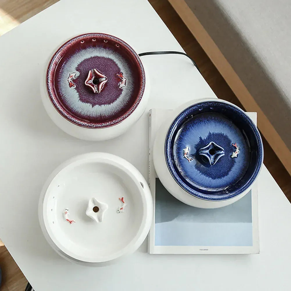 TechnuPet Smart Cat Feeder Ceramic Cat Water Fountain