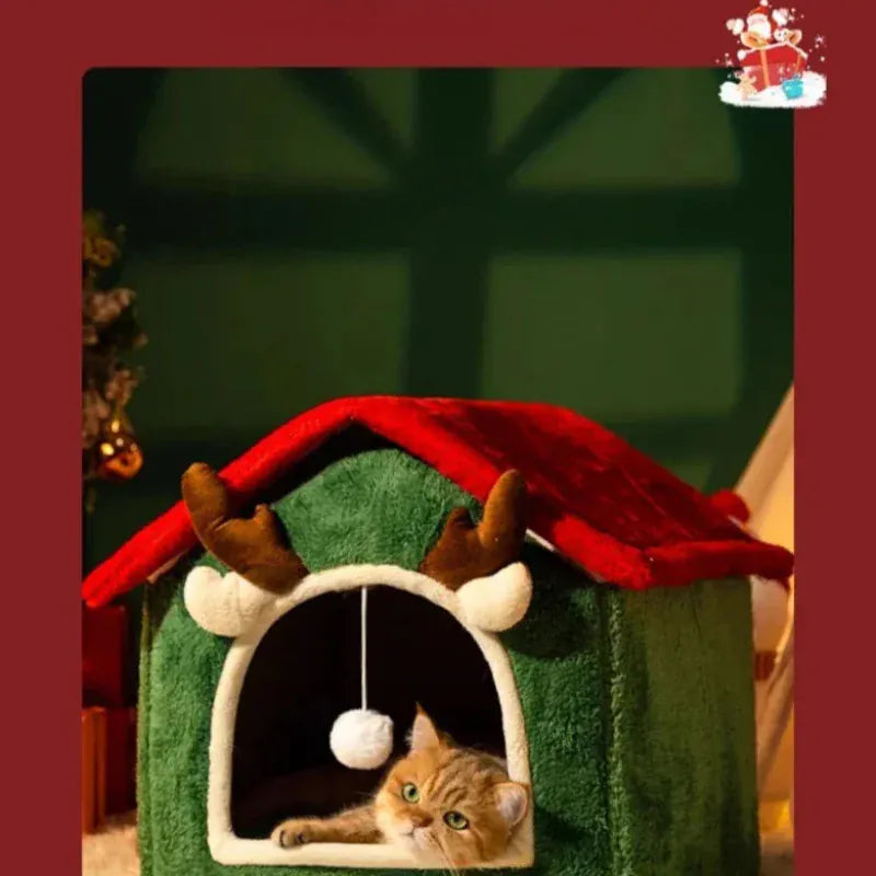 TechnuPet Cat Houses Foldable Christmas Cat House Bed