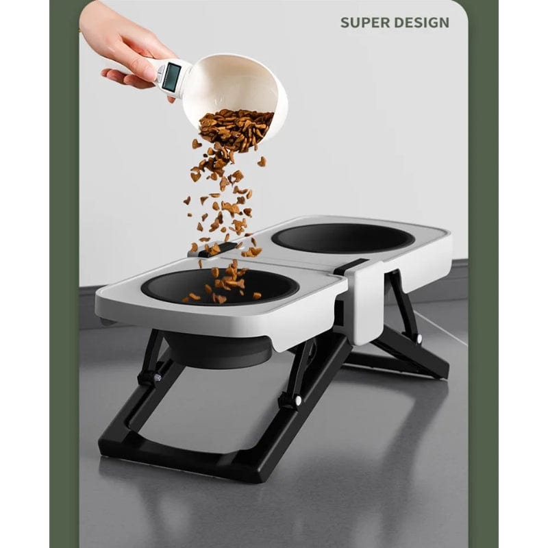 TechnuPet Dog Bowls White Foldable Elevated Double Pet Bowl