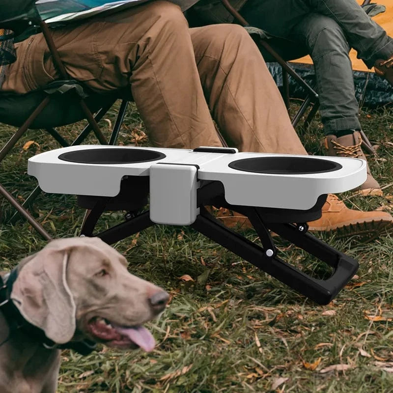 TechnuPet Dog Bowls White Foldable Elevated Double Pet Bowl