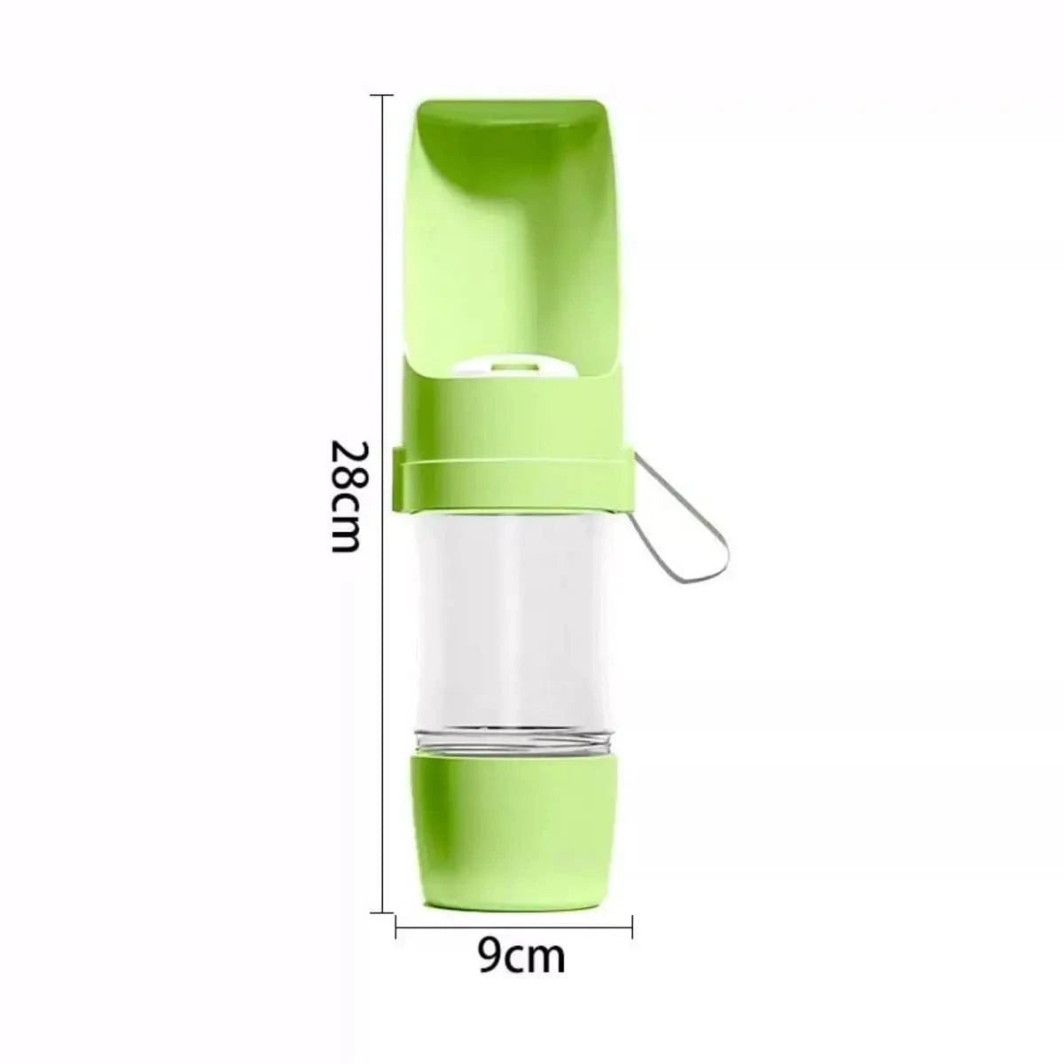 TechnuPet Smart Cat Feeder Green Portable Pet Water Bottle with Food Storage