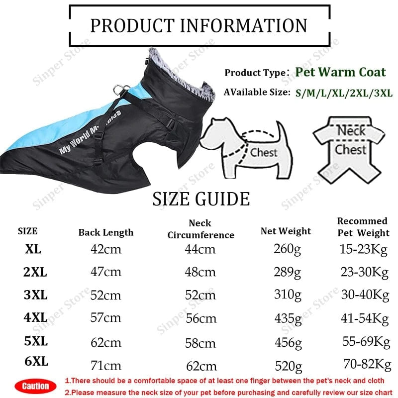 TechnuPet Pet Clothing JY2500173-BL / 5XL Reflective Waterproof Warm Dog Jacket