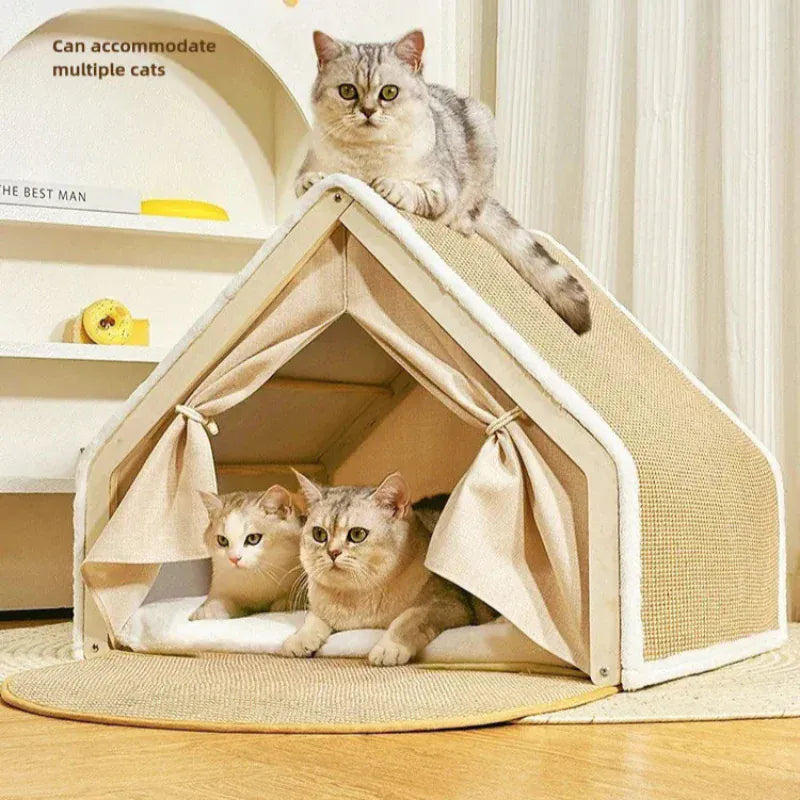 TechnuPet Cat Houses Semi-Enclosed Cat House with Scratcher