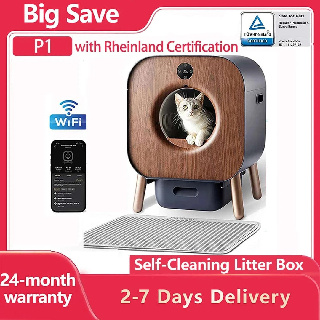 TechnuPet Cat Litters Smart Cat Litter Box with Wood Design