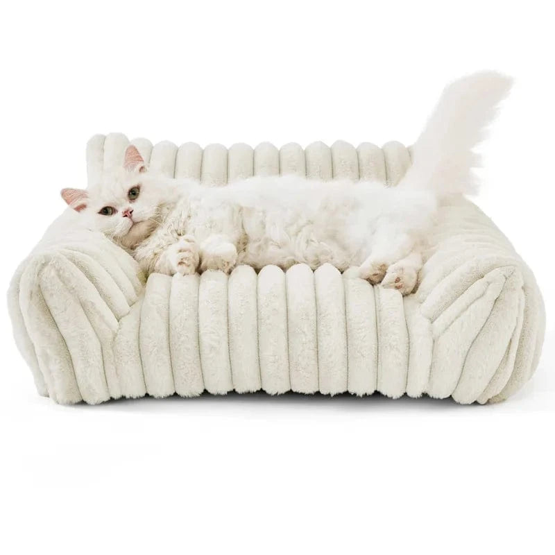 TechnuPet Cat Bed White / M Striped Plush Cat Bed
