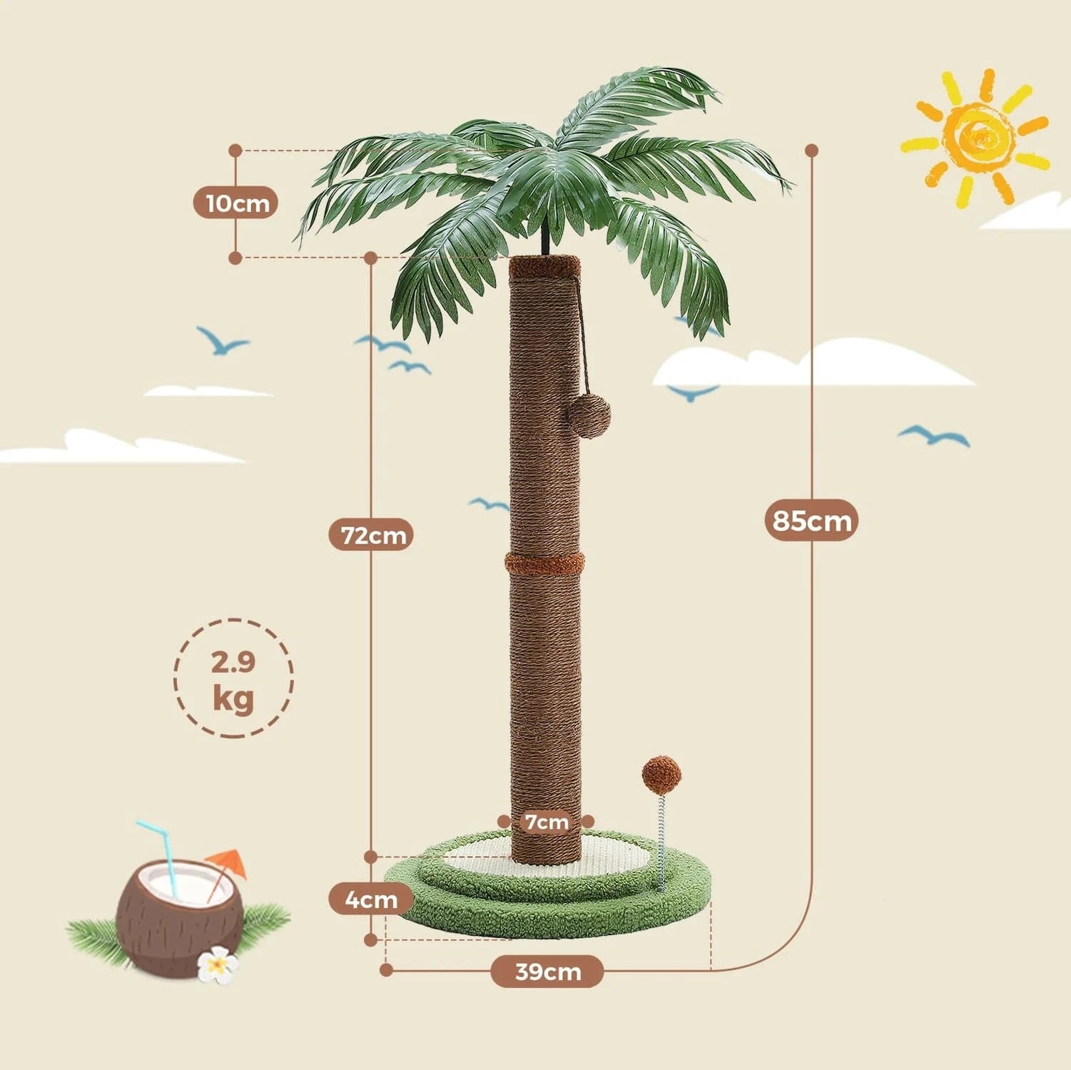 TechnuPet Cat Scratching Post Tall Cat Scratching Post with Spring Ball