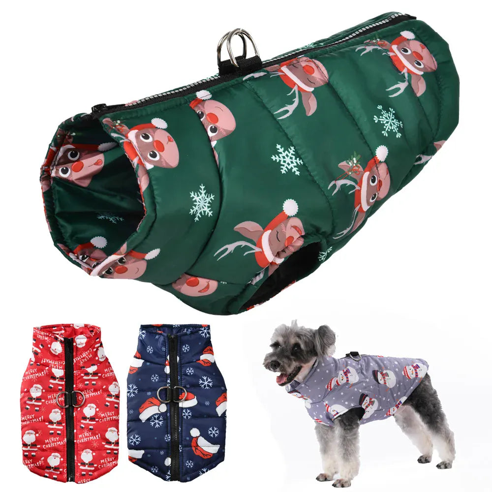 TechnuPet Dog Christmas Outfit Waterproof Christmas Print Dog Jacket Coat