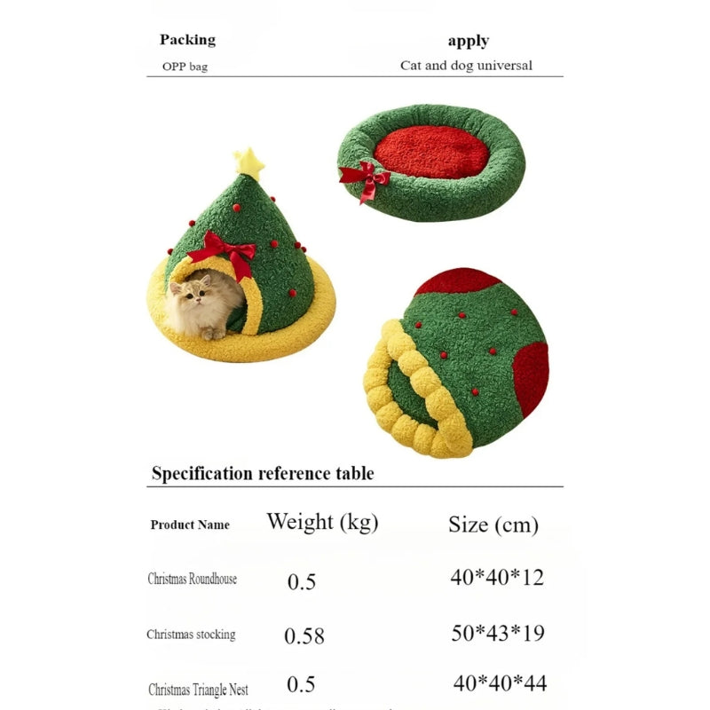 Semi-Closed Christmas Tree Cat & Dog Bed