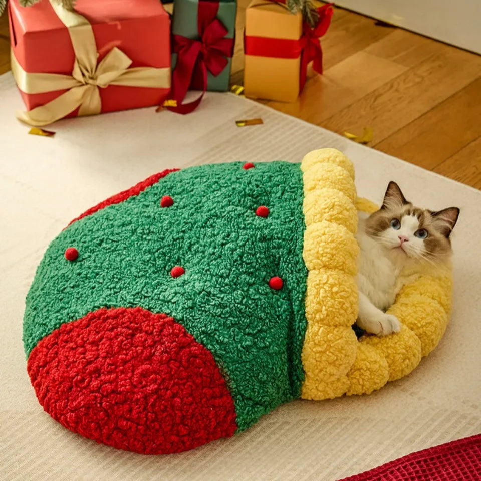 Semi-Closed Christmas Tree Cat & Dog Bed