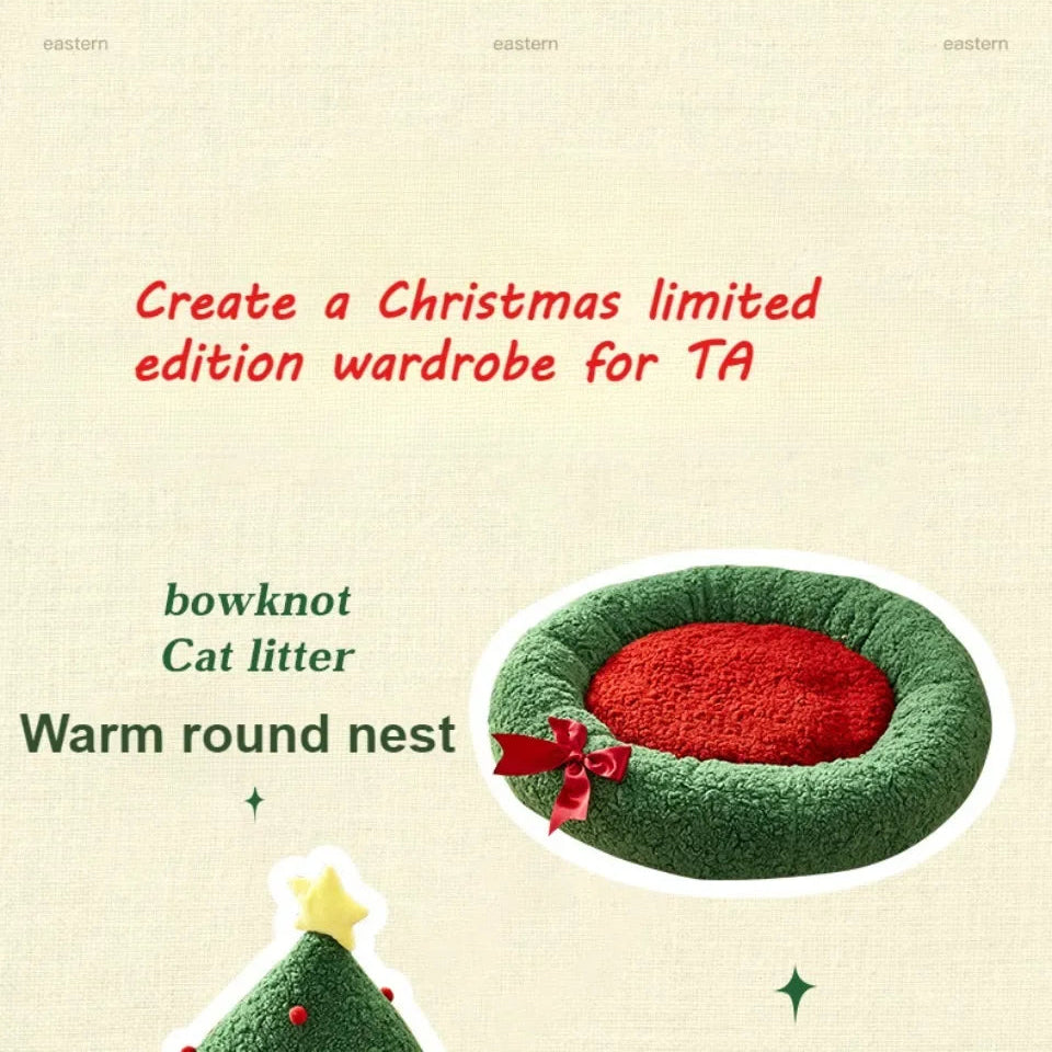 Semi-Closed Christmas Tree Cat & Dog Bed