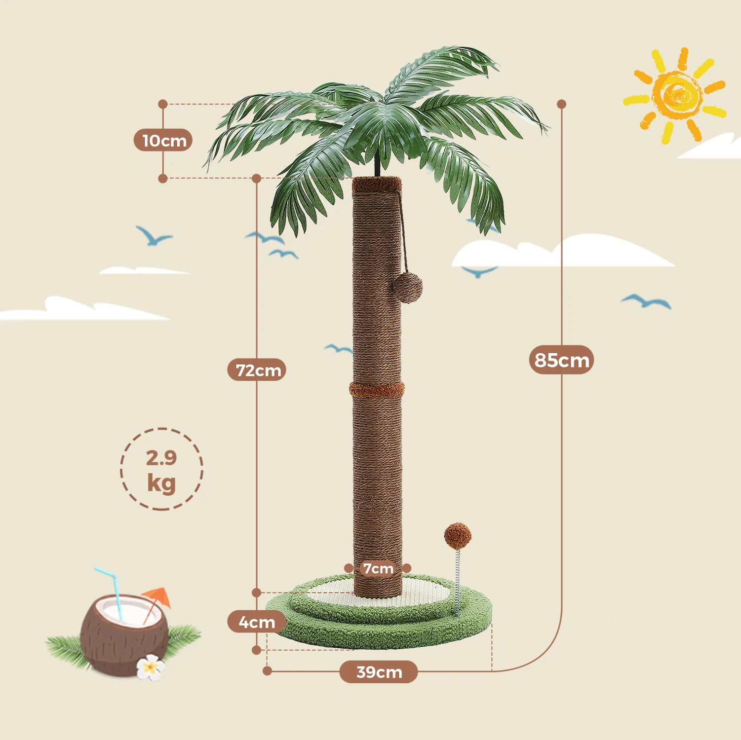 Tall Cat Scratching Post with Spring Ball