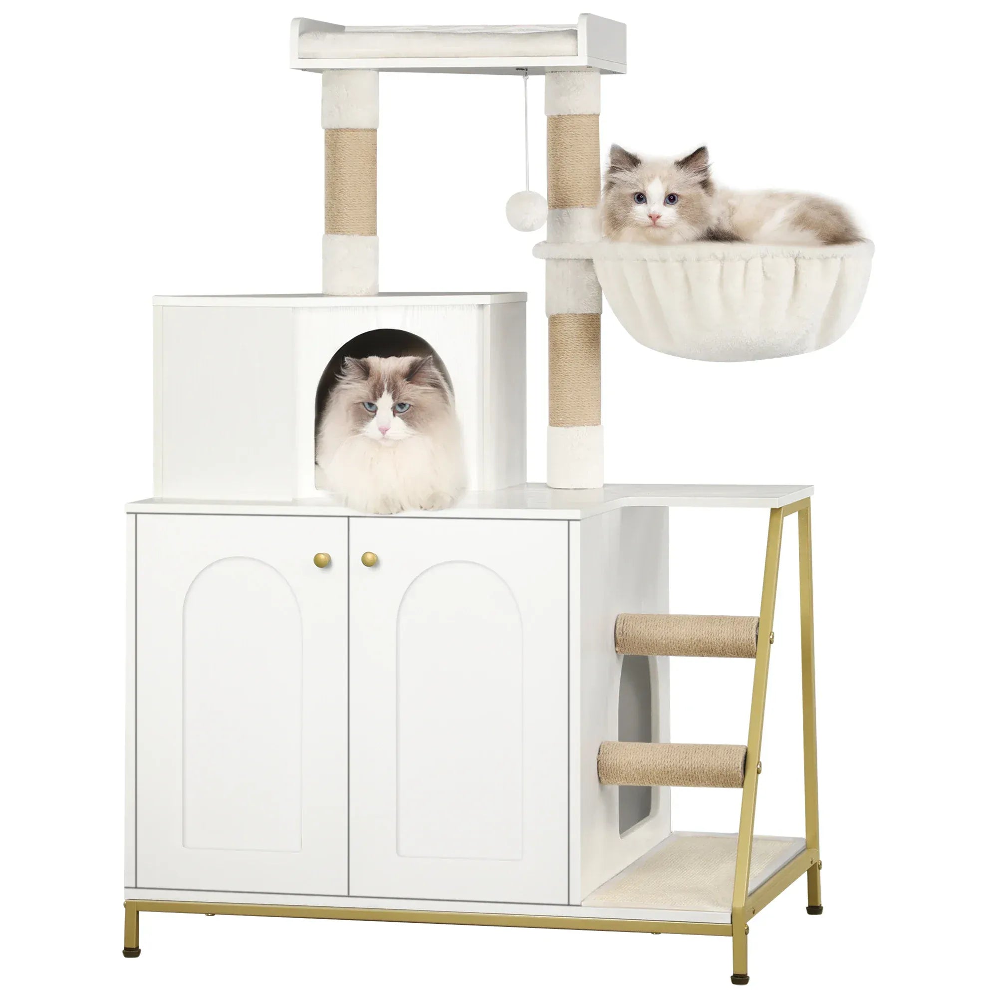 TechnuPet Cat Tree White / GERMANY Cat Tree with Litter Box Cabinet