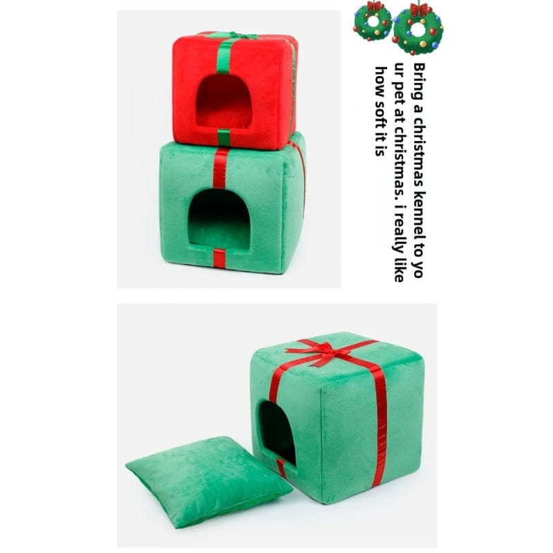 TechnuPet Cat Bed Christmas Tree Cat Bed with Gift Box Design