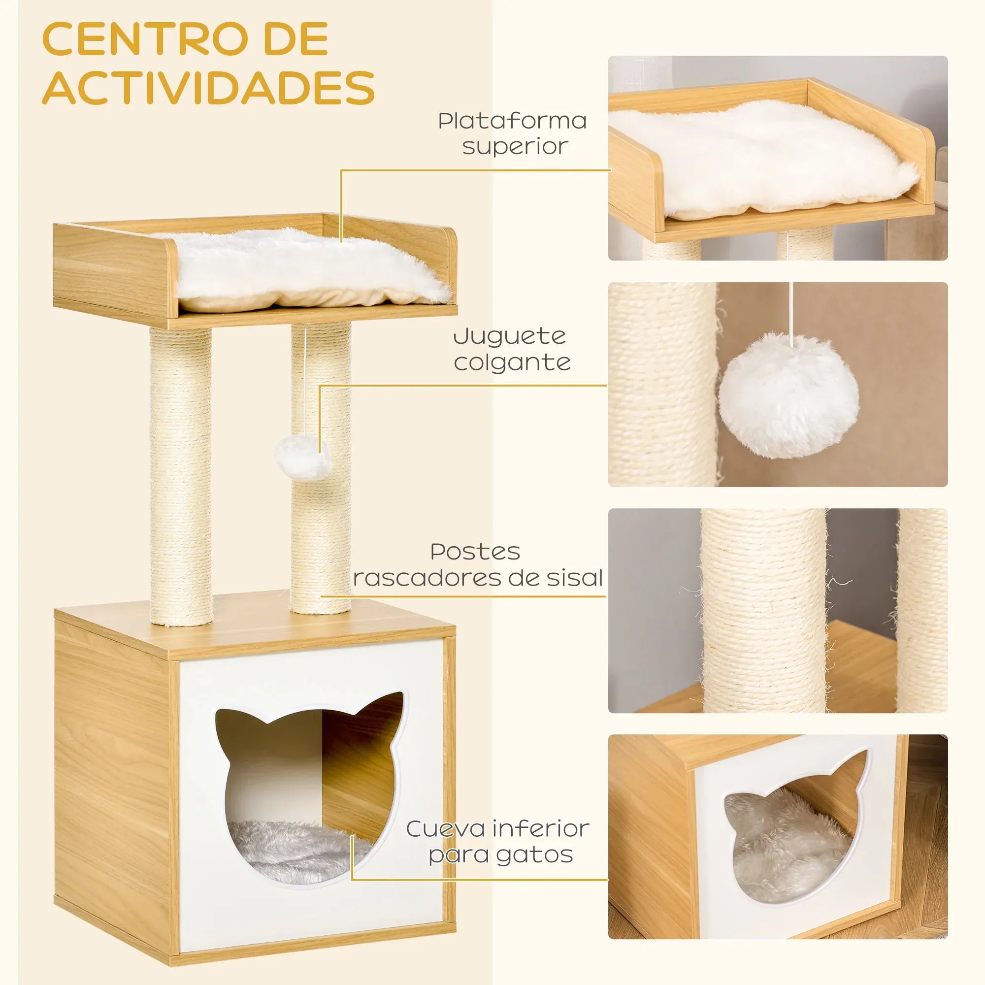 TechnuPet Cat Tree spain Compact Cat Tree with Cave Bed