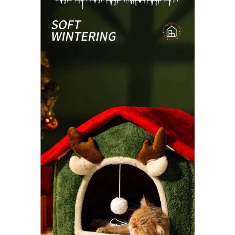 TechnuPet Cat Houses Foldable Christmas Cat House Bed