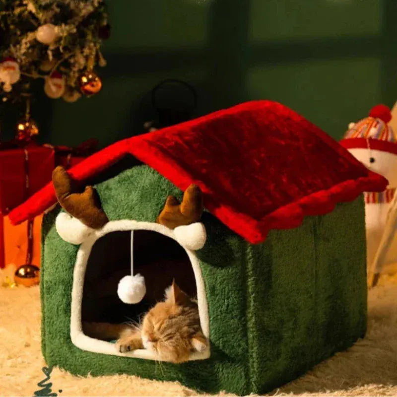 TechnuPet Cat Houses Foldable Christmas Cat House Bed