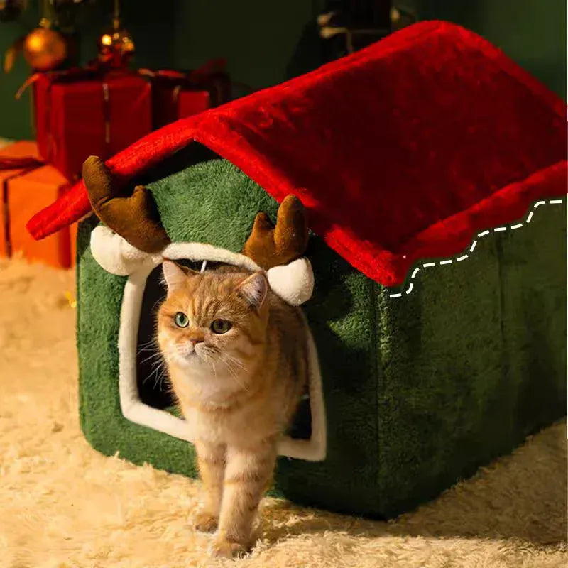 TechnuPet Cat Houses Foldable Christmas Cat House Bed