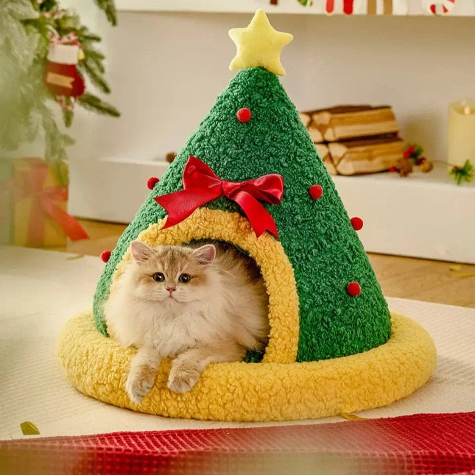TechnuPet Cat Bed Semi-Closed Christmas Tree Cat & Dog Bed