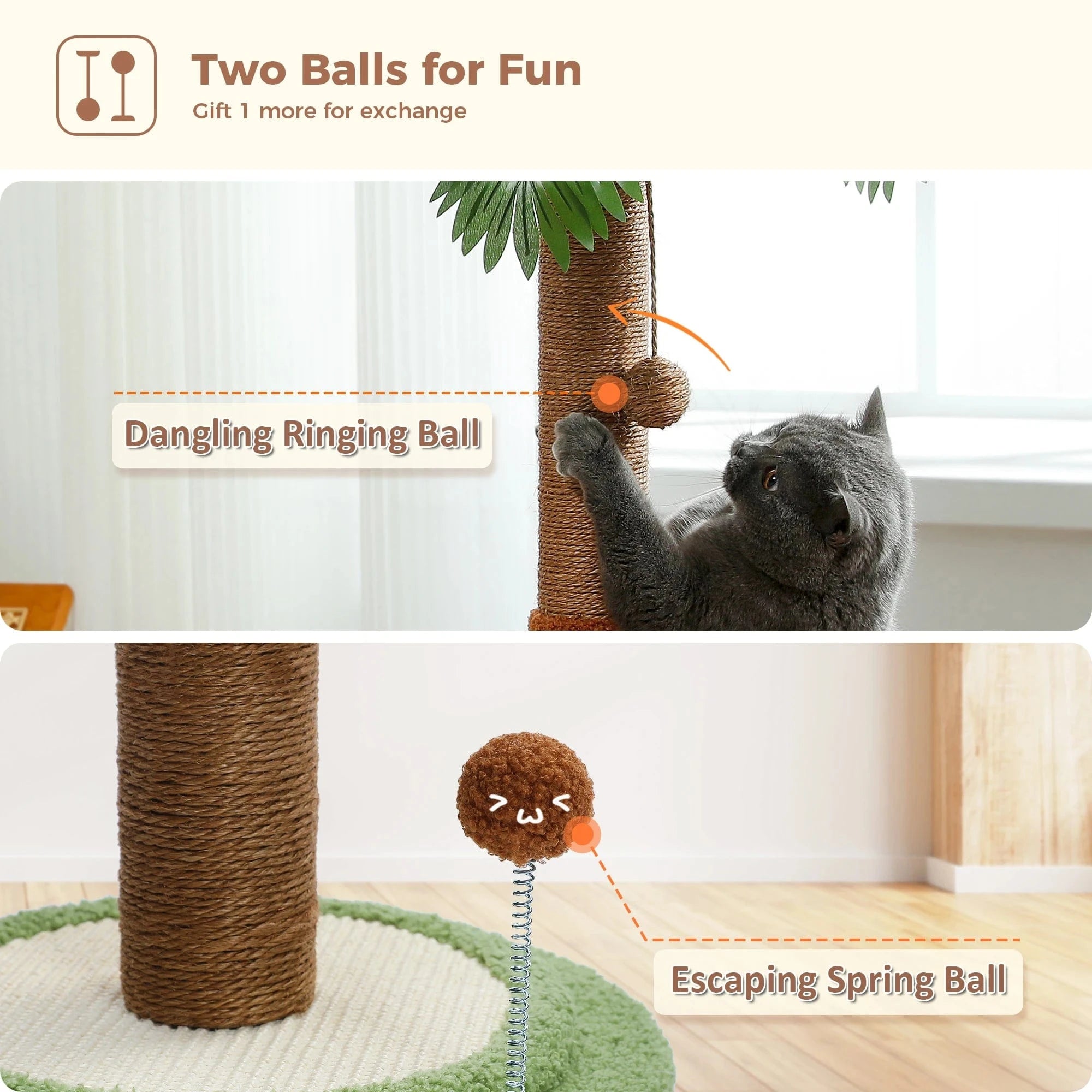 TechnuPet Cat Scratching Post Tall Cat Scratching Post with Spring Ball
