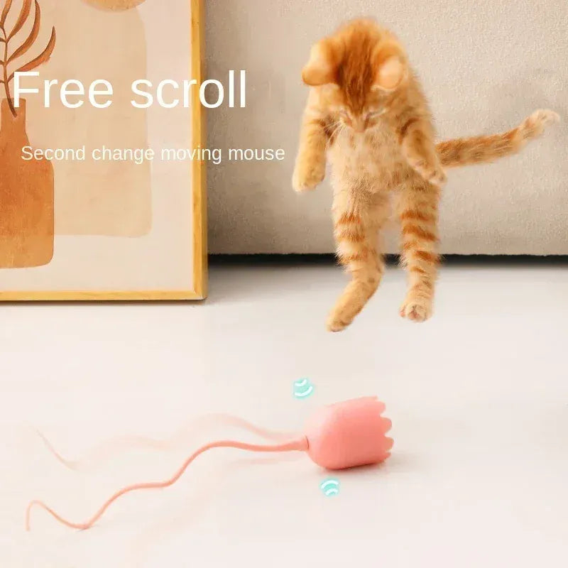 TechnuPet Cat Toys USB Rolling Interactive Cat Ball with Mouse Tail & Teaser Stick