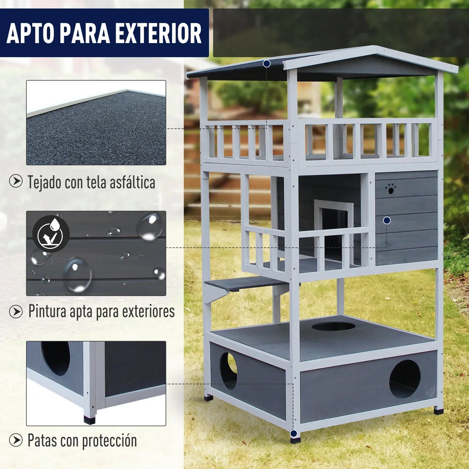 TechnuPet Cat Houses Gray / Spain Wooden Exterior Cat House